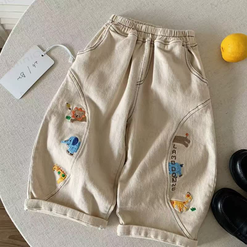 Toddler Cartoon Patch Casual Cotton Pants - Beige - 6-7T - image 2