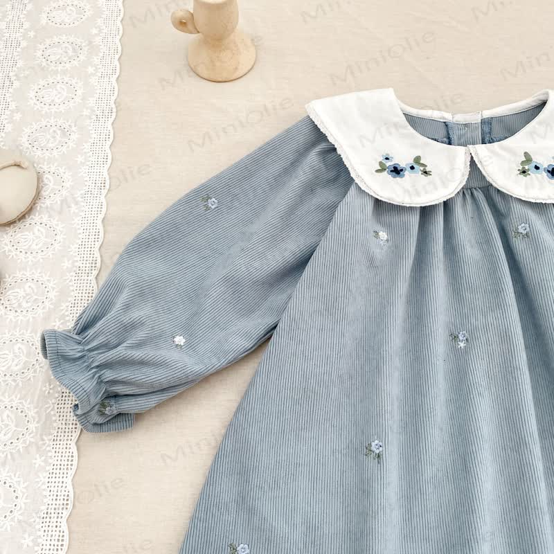 Toddler Girl Christmas Corduroy Floral Collar Red Dress - image 10