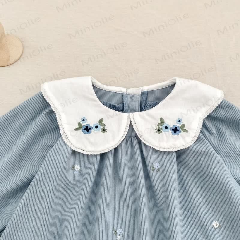 Toddler Girl Christmas Corduroy Floral Collar Red Dress - image 9