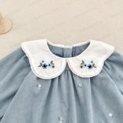 Toddler Girl Christmas Corduroy Floral Collar Red Dress - image 9