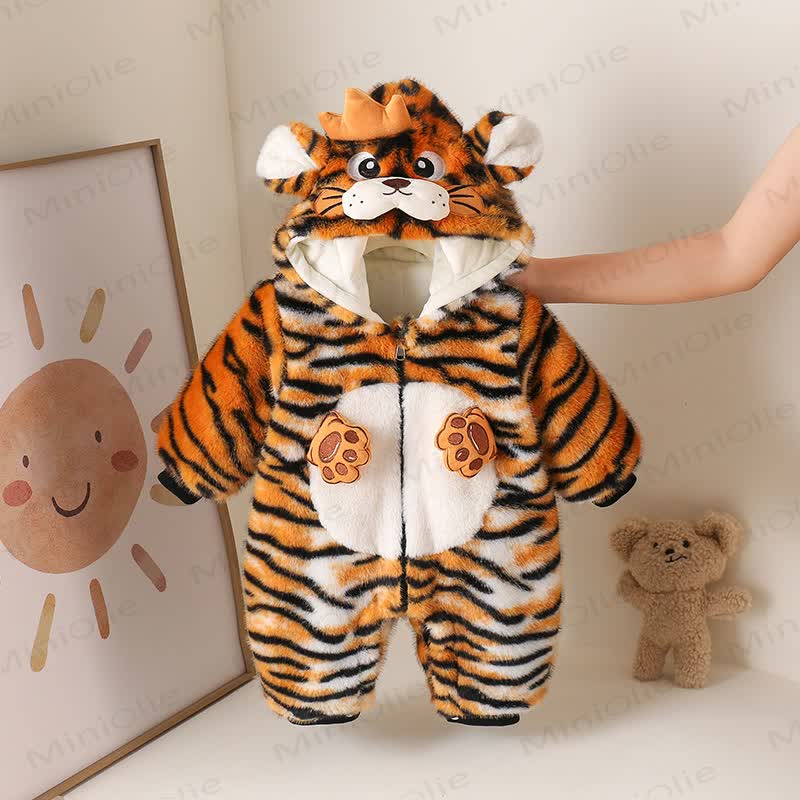 Baby Tiger Hooded Zip Front Costume Romper - image 1