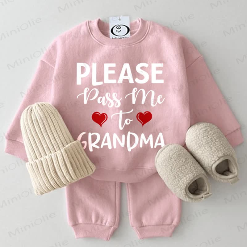 PLEASE PASS ME TO GRANDMA Baby Heart Sweatshirt 2-piece Pink Set - Pink - 2-3T - image 1