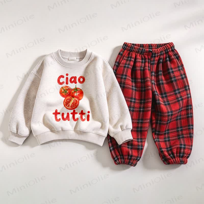 CIAO TUTTI Kid Tomato Sweatshirt and Pants 2-piece Set - White&Red - 6-7T - image 1