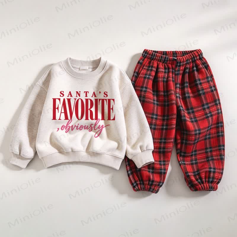 SANTA'S FAVORITE, OBVIOUSLY Kid Sweatshirt and Pants 2-piece Set - White&Red - 6-7T - image 1