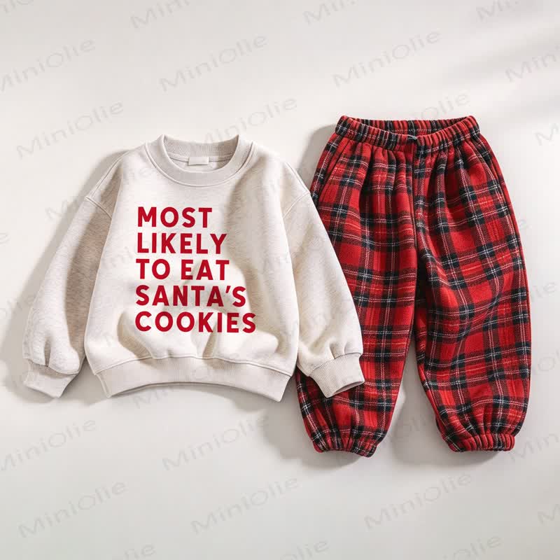 MOST LIKELY TO EAT SANTA'S COOKIES Kid Sweatshirt and Pants 2-piece Set - White&Red - 6-7T - image 1