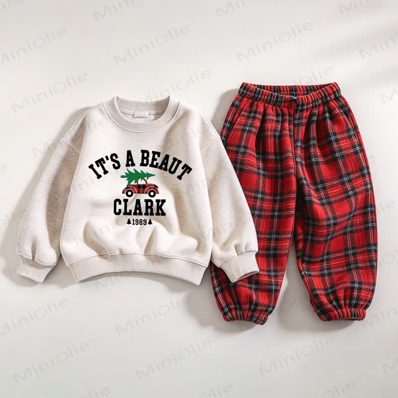 IT'S A BEAUT CLARK 1989 Kid Car Tree Sweatshirt and Pants 2-piece Set - White&Red - 6-7T - image 1