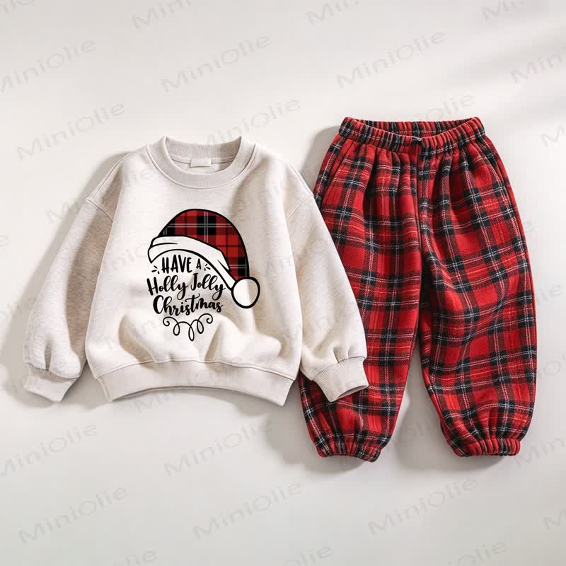 HAVE A HOLLY JOLLY CHRISTMAS Kid Santa Sweatshirt and Pants 2-piece Set - White&Red - 6-7T - image 1