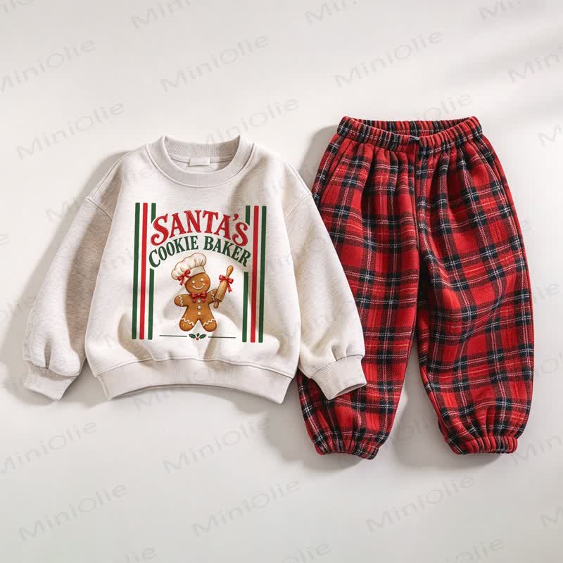 SANTA'S COOKIE BAKER Kid Cookie Sweatshirt and Pants 2-piece Set - White&Red - 6-7T - image 1