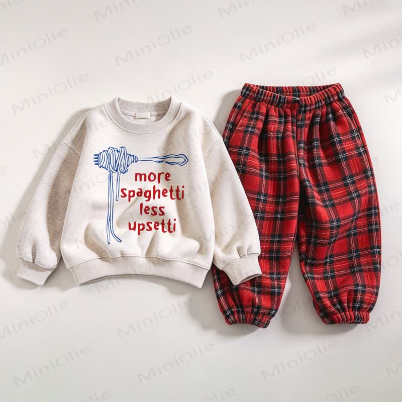 MORE SPAGHETTI LESS UPSETTI Kid Spaghetti Sweatshirt and Pants 2-piece Set - White&Red - 6-7T - image 1