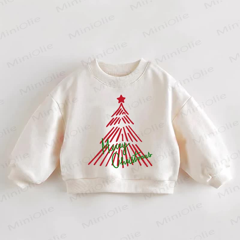 MERRY CHRISTMAS Baby Toddler Christmas Tree Cream Sweatshirt - Cream - 3-5T - image 1