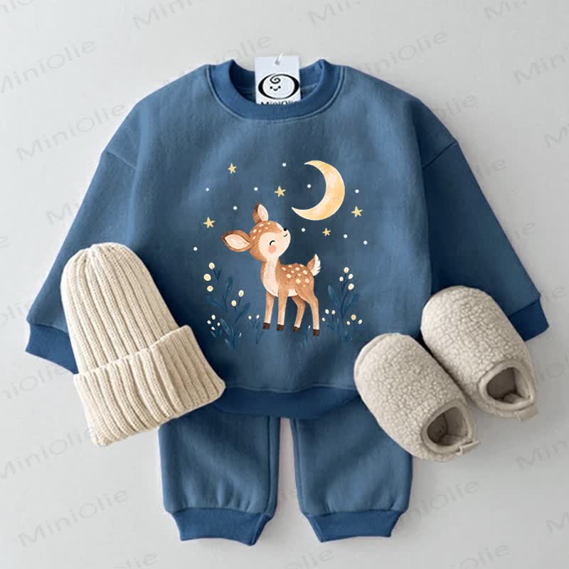 Baby Smiling Deer Sweatshirt 2-piece Blue Set - Blue - 2-3T - image 1