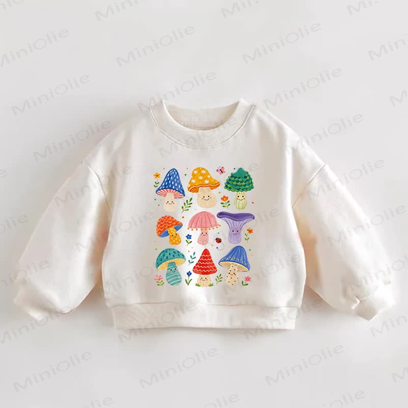 Baby Toddler Colored Mushrooms Flower Print Cream Sweatshirt - Cream - 3-5T - image 1