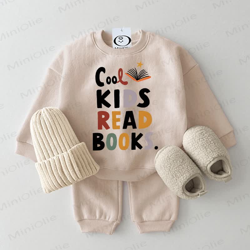 COOL KIDS READ BOOKS. Baby Book Print Beige Sweatshirt 2-piece Set - Beige - 2-3T - image 1