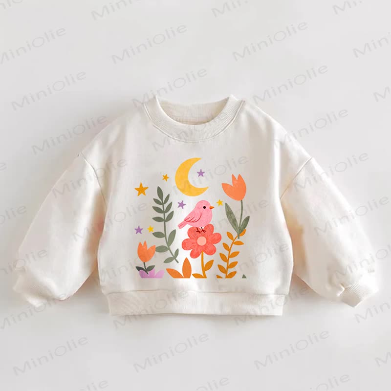Baby Toddler Flower Bird Moon Stars Print Cream Sweatshirt - Cream - 3-5T - image 1