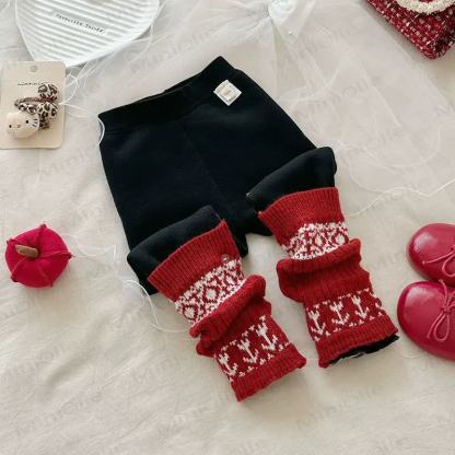 Toddler Girl Fleece Christmas Print Trim Winter Leggings - Black - 8-9T - image 2