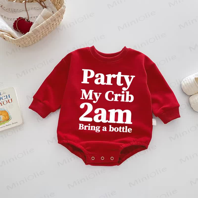 PARTY MY CRIB 2 AM BRING A BOTTLE Baby Red Bodysuit - Red - 18-24M - image 1