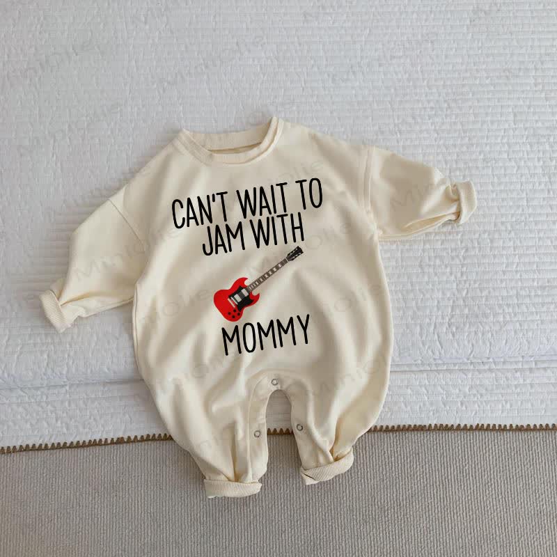CAN'T WAIT TO JAM WITH MOMMY/DADDY Baby Electric Guitar Beige Romper - Beige: MOMMY - 2-3T - image 1