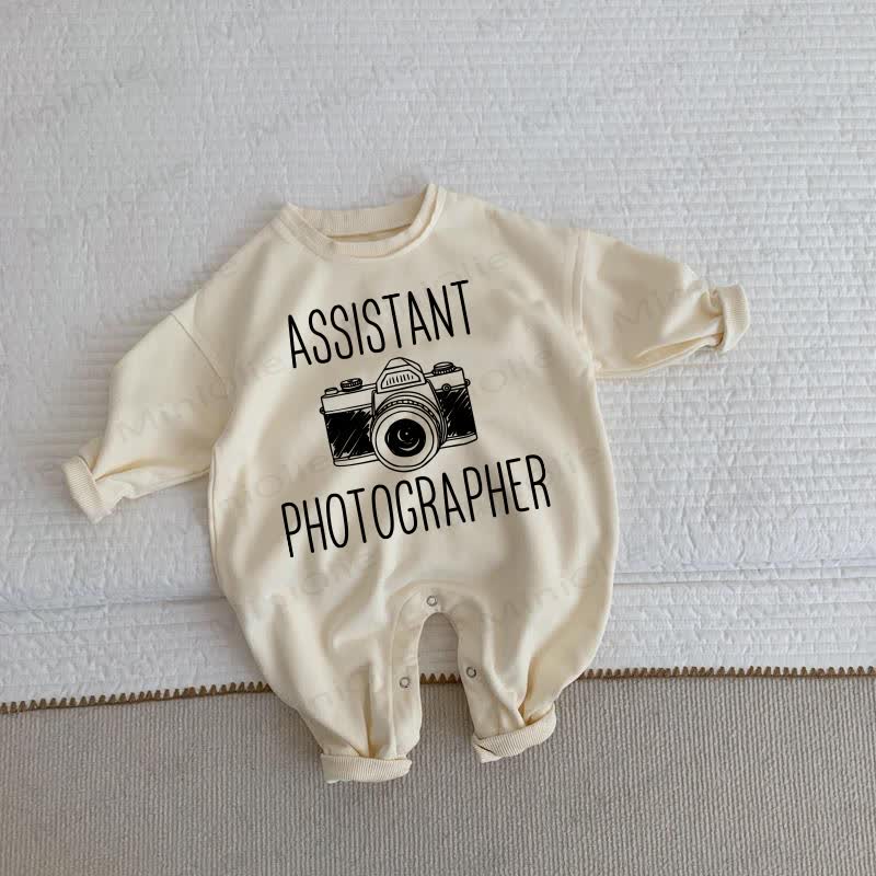ASSISTANT PHOTOGRAPHER Baby Camera Beige Romper - Beige - 2-3T - image 1