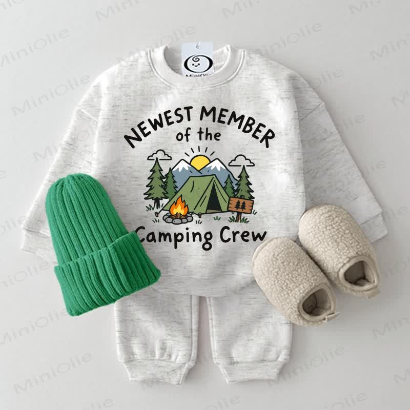 NEWEST MEMBER OF THE CAMPING CREW Baby Light Grey Sweatshirt 2-piece Set - Light Grey - 2-3T - image 1