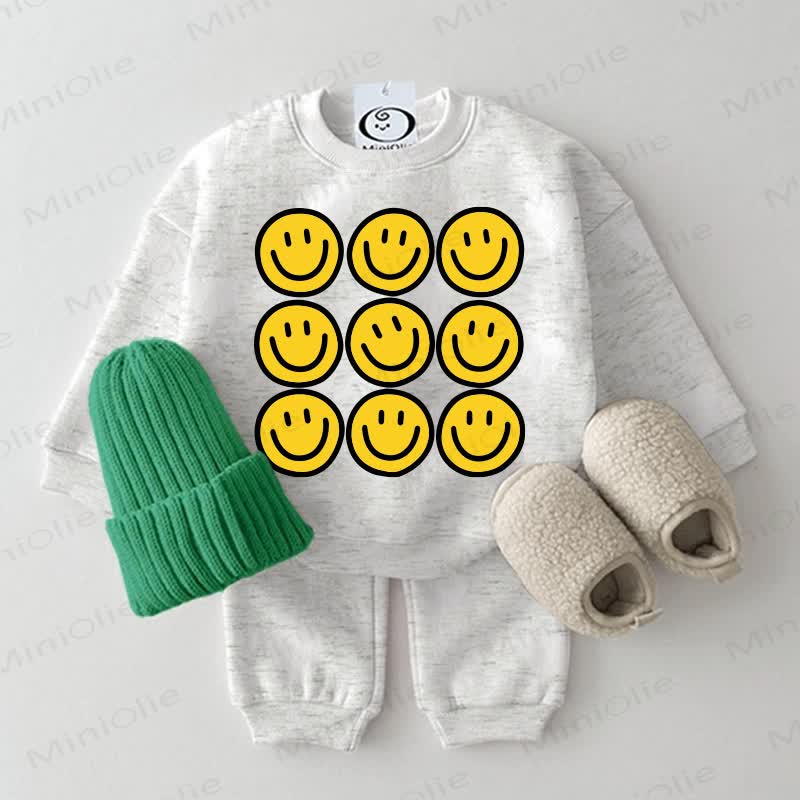Baby Nine Smiley Faces Print Sweatshirt 2-piece Set - Light Grey - 2-3T - image 1