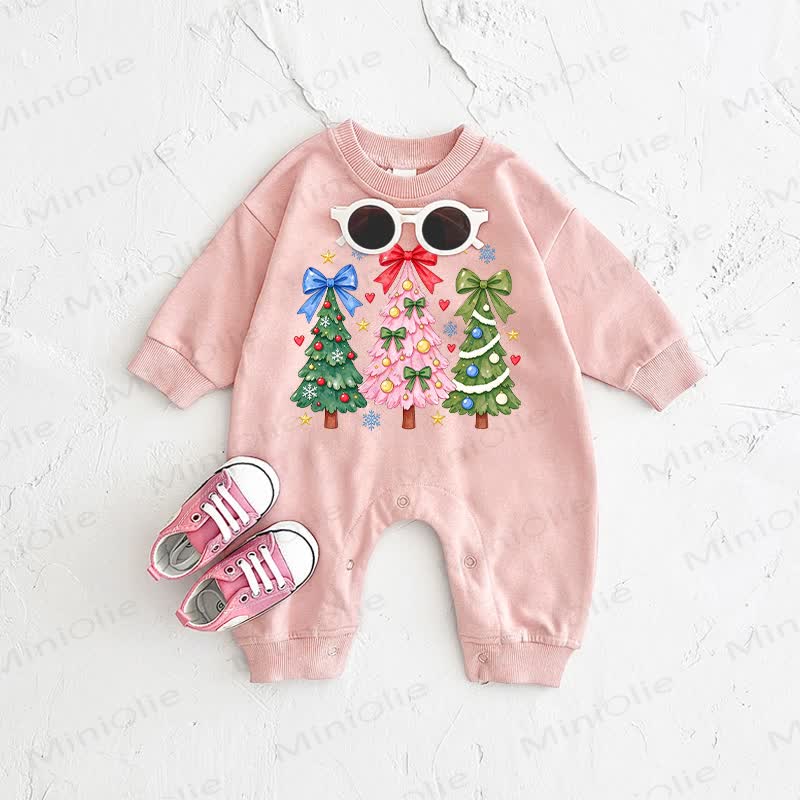 Baby Chirstmas Tree Print Pink Romper - Pink - 2-3T - image 1