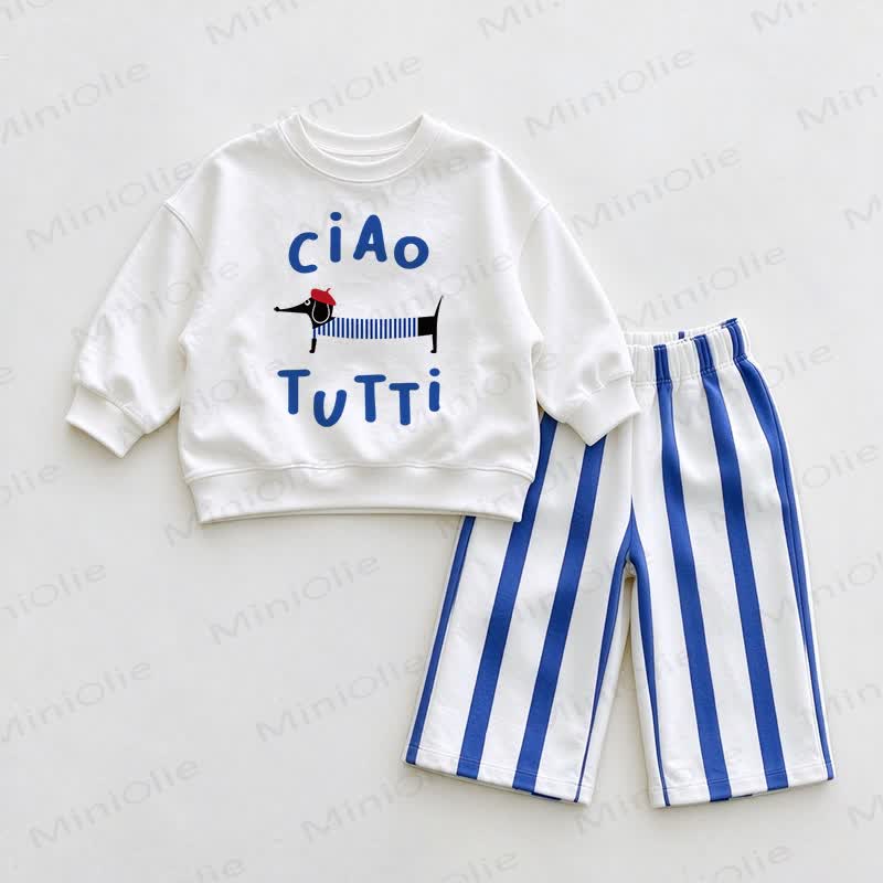 CIAO TUTTI Baby Daschund Sweatshirt and Blue Pants 2-piece Set - White&Blue - 2-3T - image 1