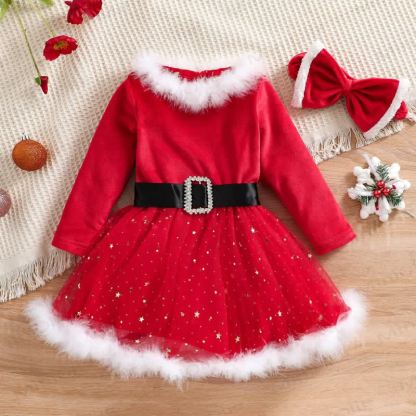 Toddler Girl Red Christmas Star Tulle Dress - Red - 5-6Y - image 1