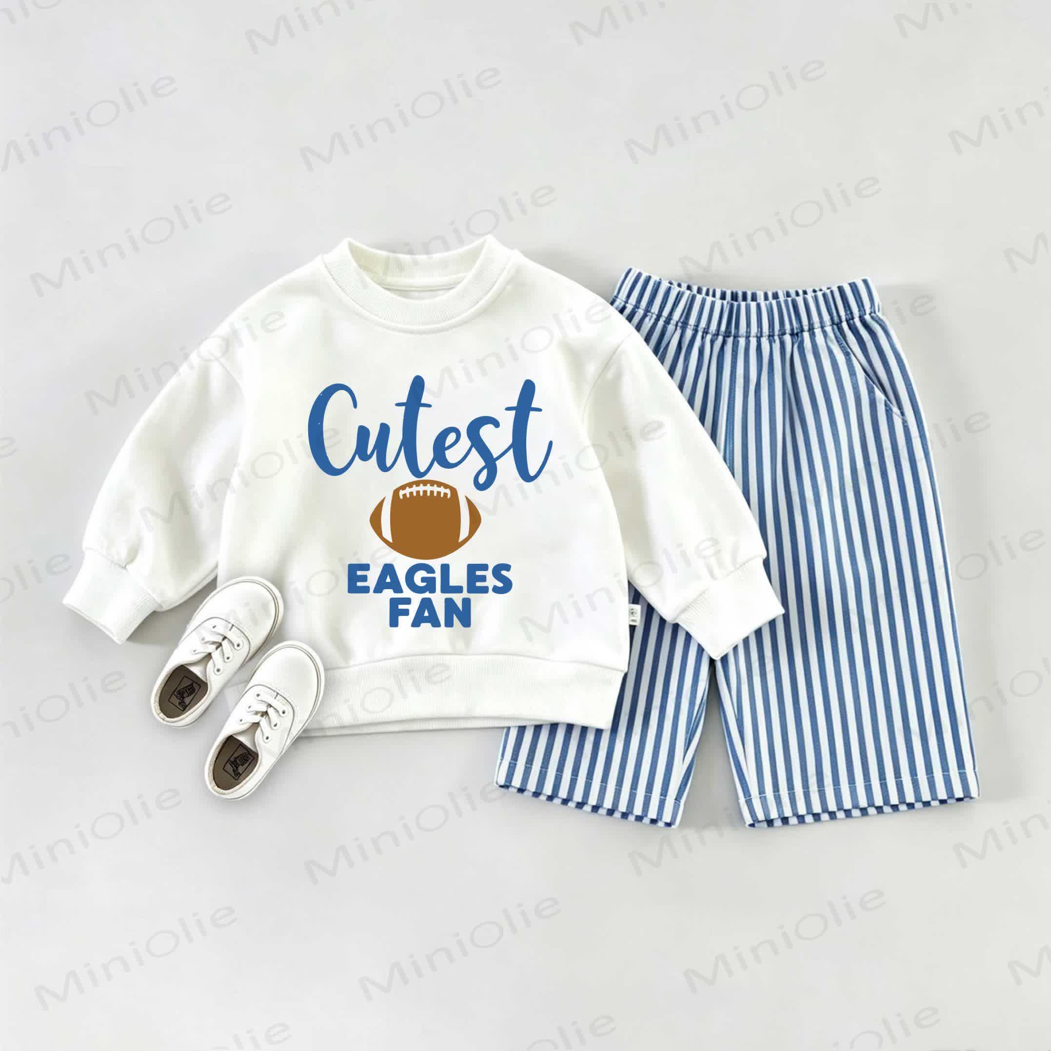 CUTEST EAGLES FAN  Baby Rugby Sweatshirt and Striped Pants Set - White&Blue - 2-3T - image 1