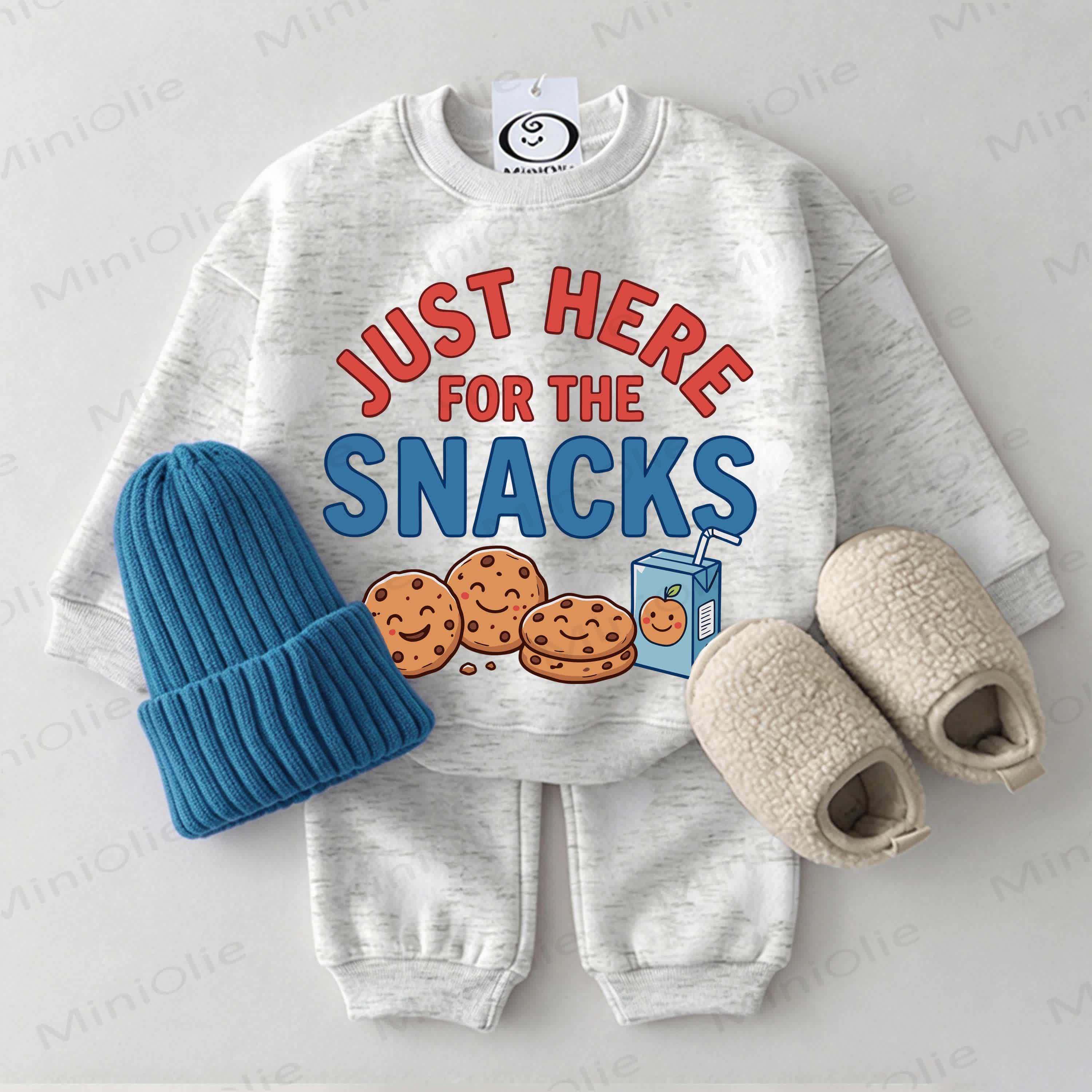 JUST HERE FOR THE SNACKS Baby Toddler Cookies Fruit Juice Light Grey Sweatshirt 2-piece Set - Light Grey - 2-3T - image 1
