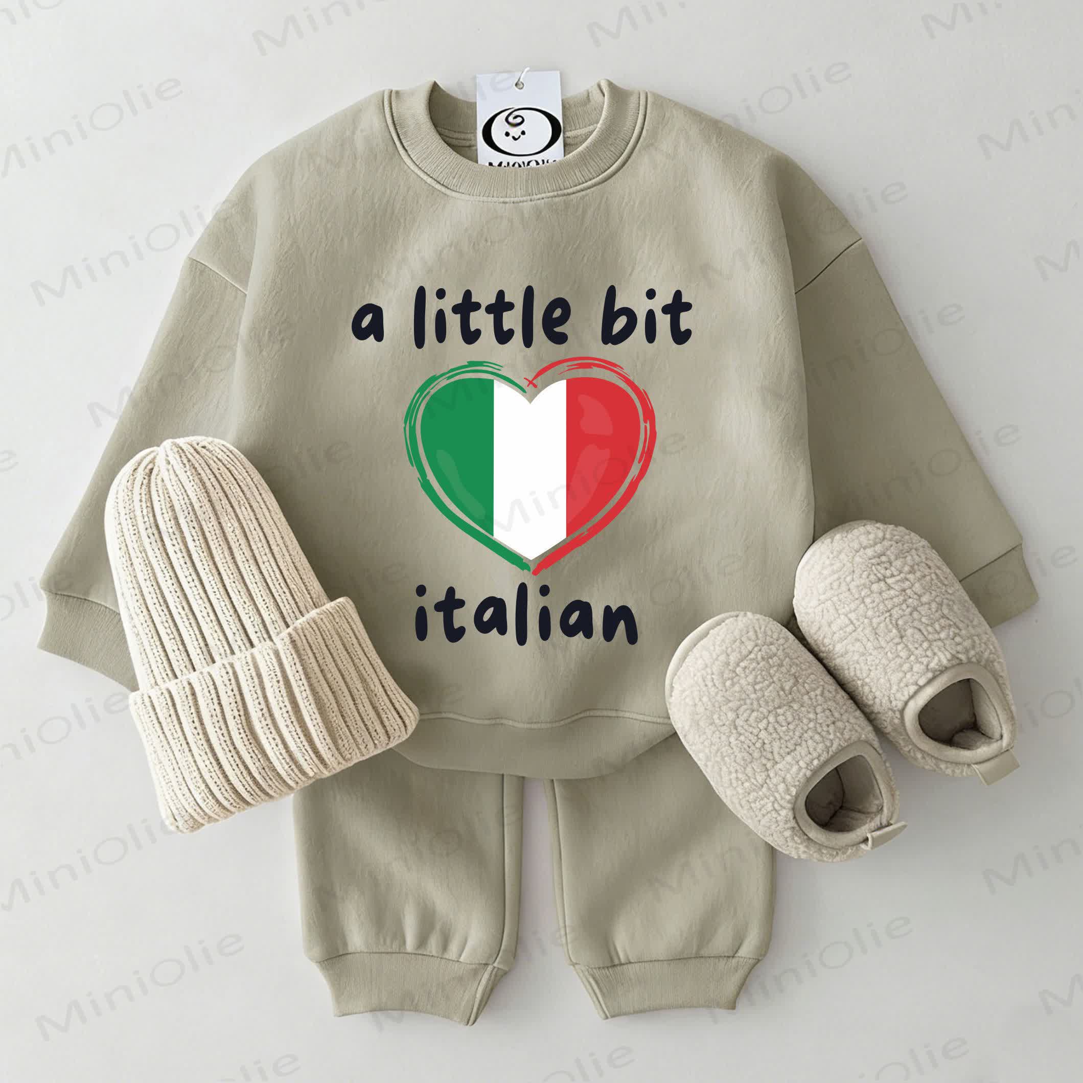 A LITTLE BIT ITALIAN Baby Italy Flag Grey Green Sweatshirt 2-piece Set - Grey Green - 2-3T - image 1