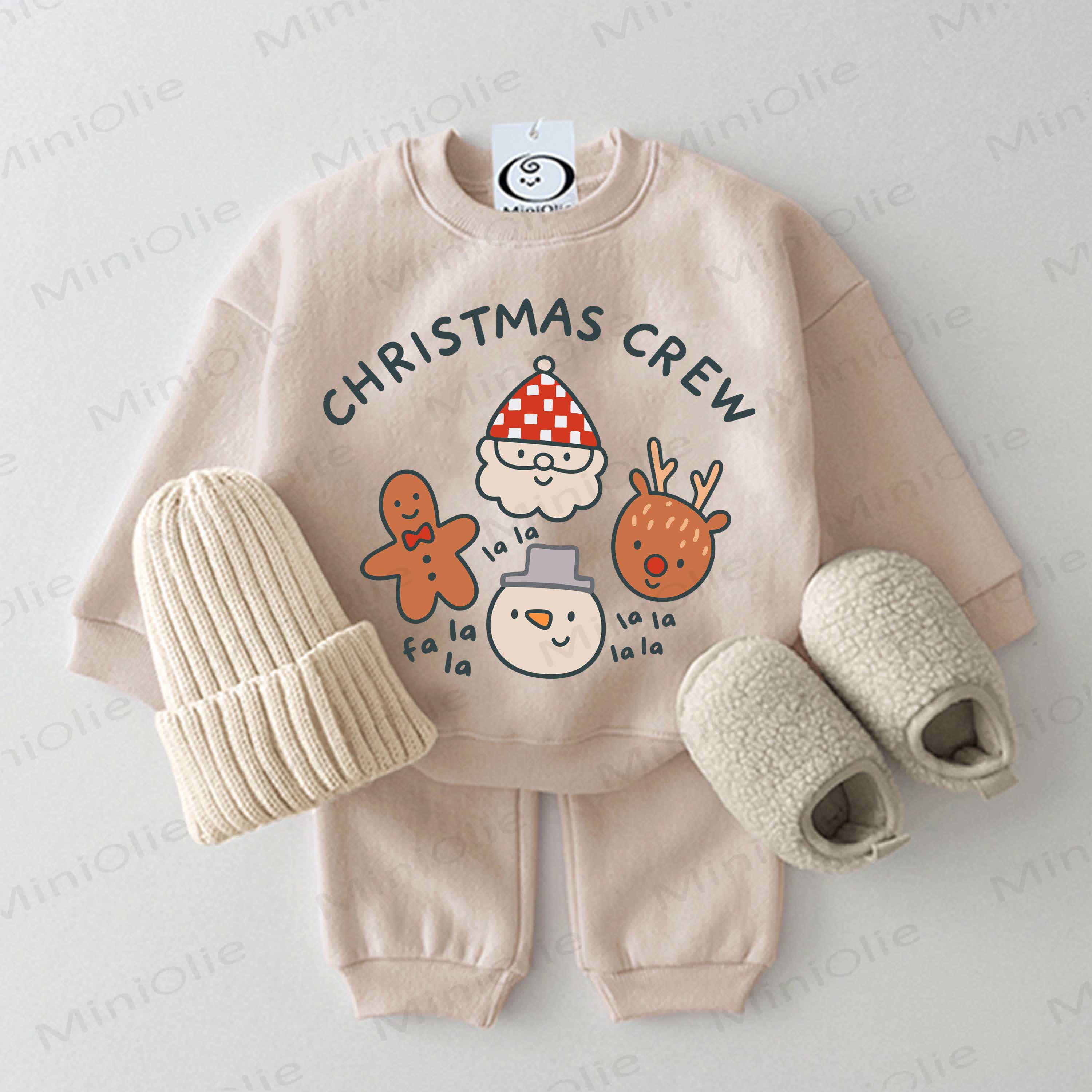 CHRISTMAS CREW Baby Christmas Print Beige Sweatshirt 2-piece Set - Beige - 2-3T - image 1