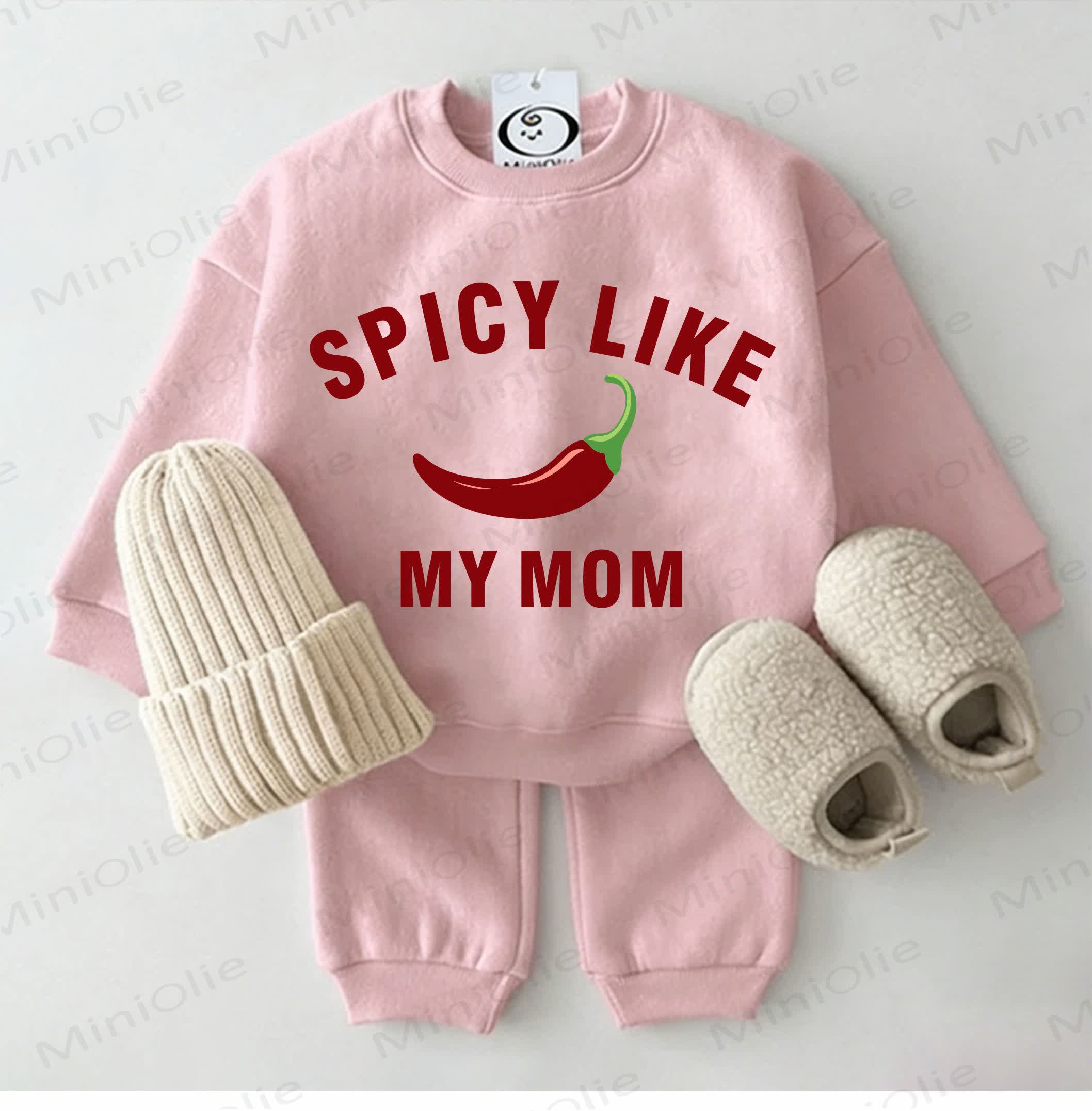 SPICY LIKE MY MOM Baby Pepper Sweatshirt 2-piece Pink Set - Pink - 2-3T - image 1