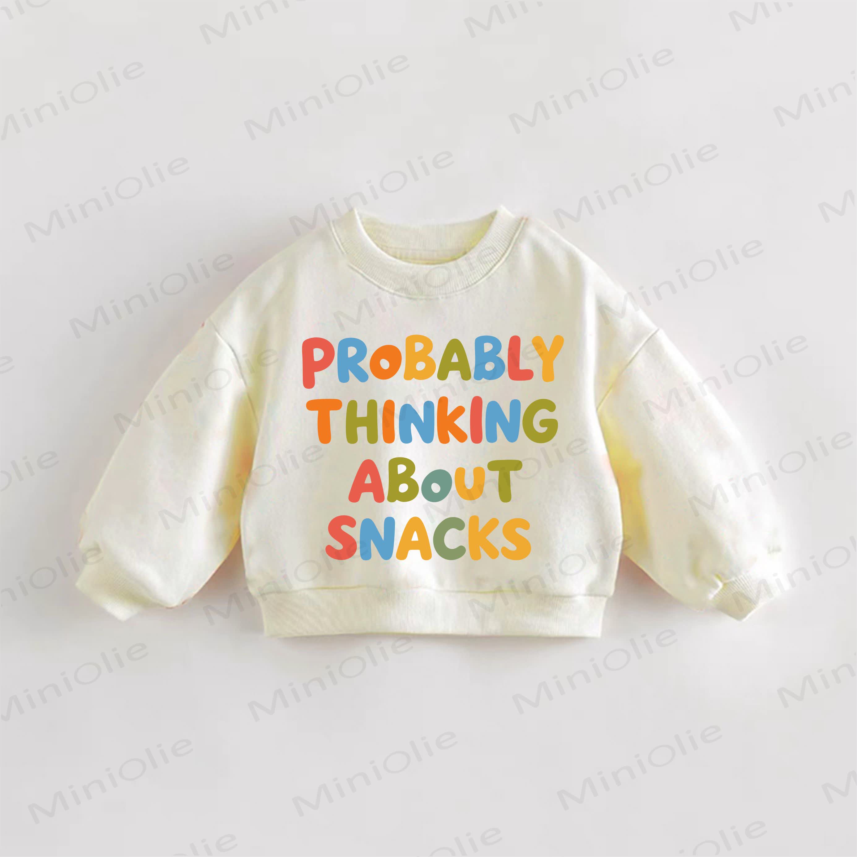 PROBABLY THINKING ABOUT SNACKS Baby Toddler Cream Sweatshirt - Cream - 3-5T - image 1