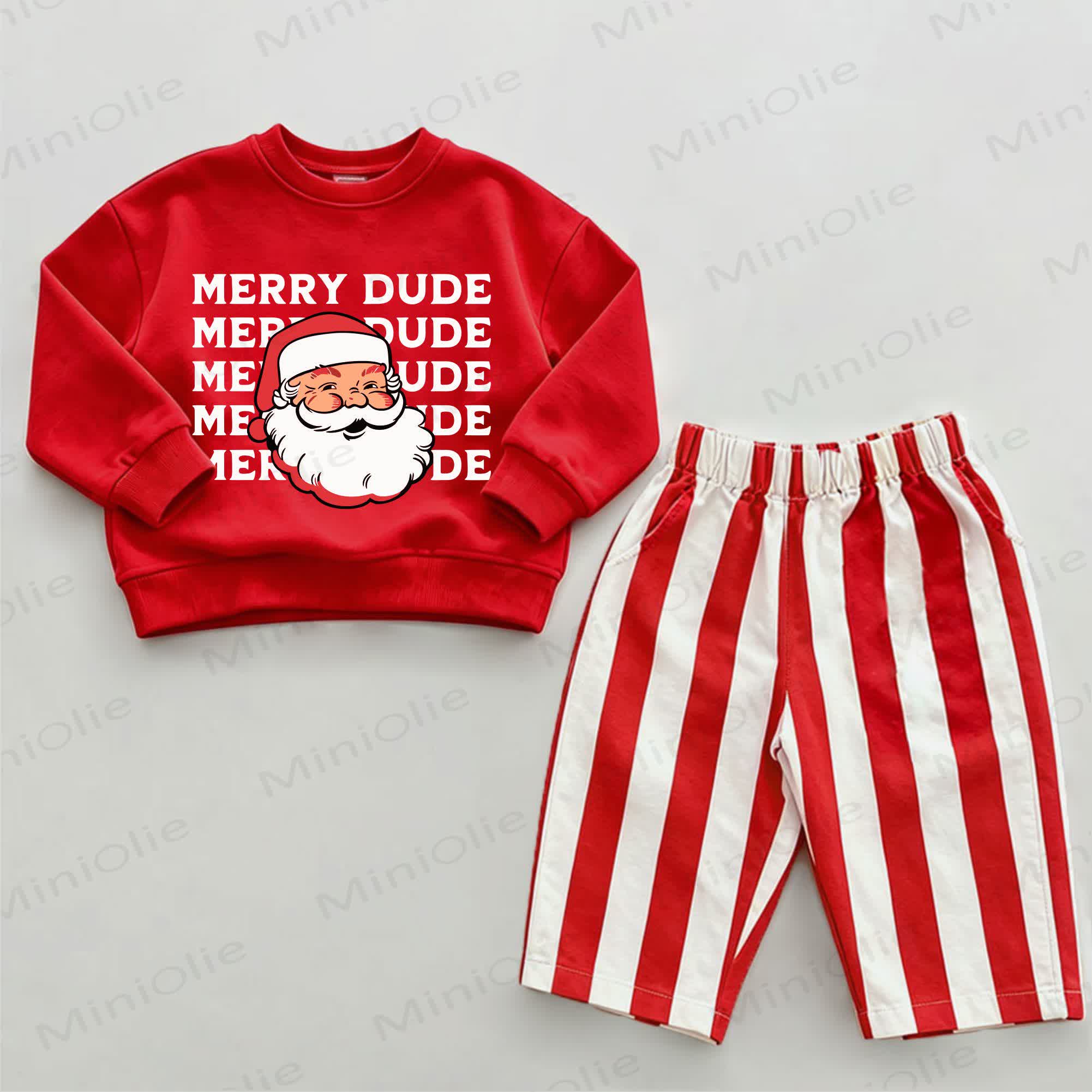 MERRY DUDE Baby Santa Red Vertical Striped 2-piece Set - White&Red - 2-3T - image 1
