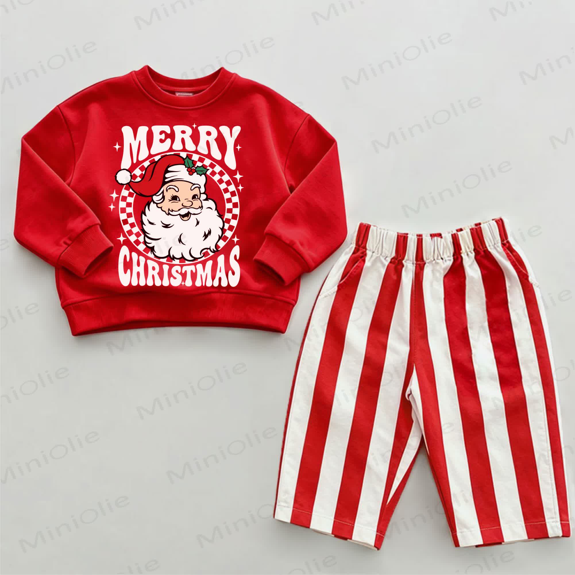 MERRY CHRISTMAS Baby Santa Red Vertical Striped 2-piece Set - White&Red - 2-3T - image 1