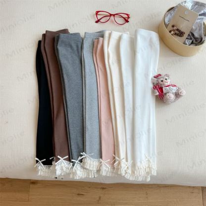 Toddler Girl Bow Lace Hem Leggings - image 1