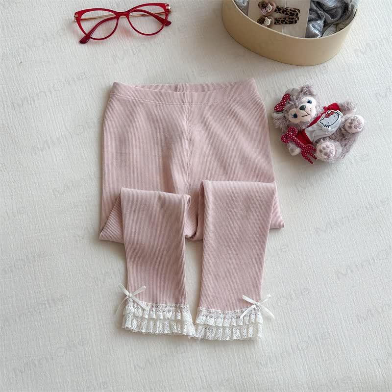 Toddler Girl Bow Lace Hem Leggings - Pink - 8-9T - image 3