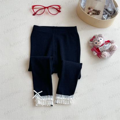 Toddler Girl Bow Lace Hem Leggings - Black - 8-9T - image 4