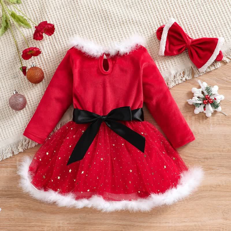 Toddler Girl Red Christmas Star Tulle Dress - image 2