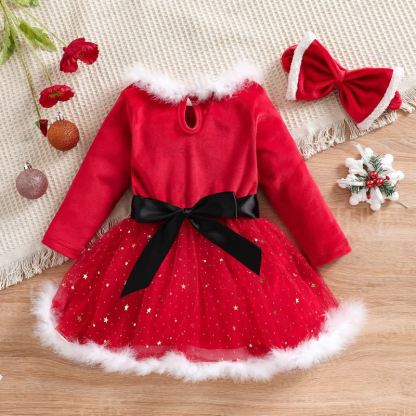 Toddler Girl Red Christmas Star Tulle Dress - image 2