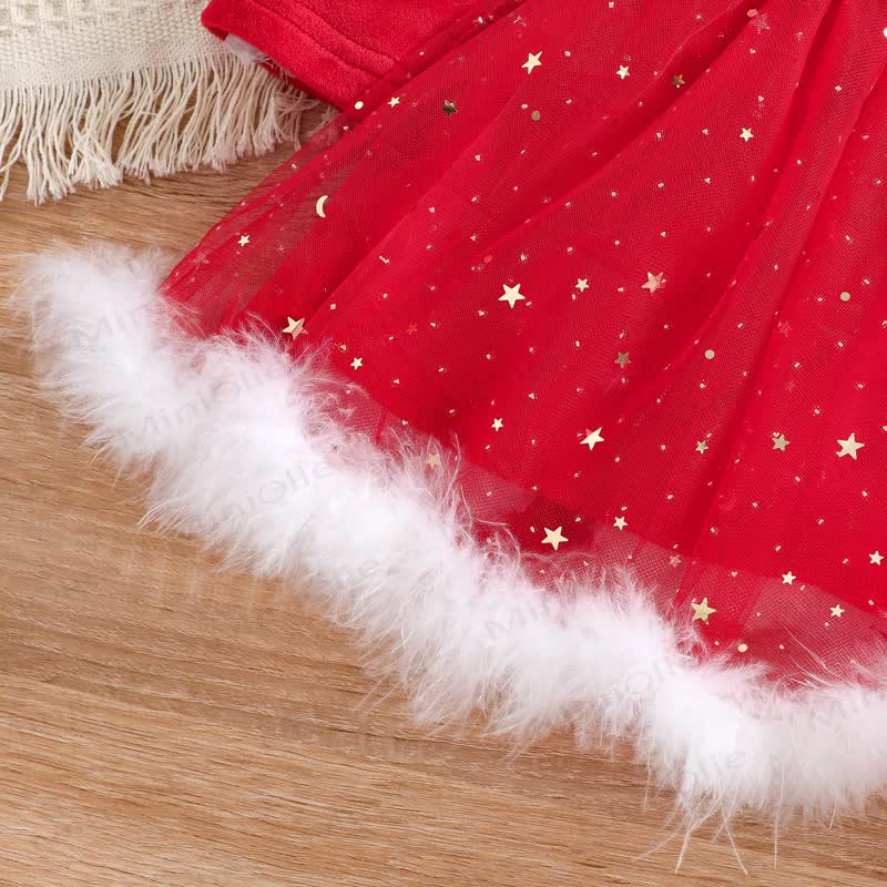 Toddler Girl Red Christmas Star Tulle Dress - image 7