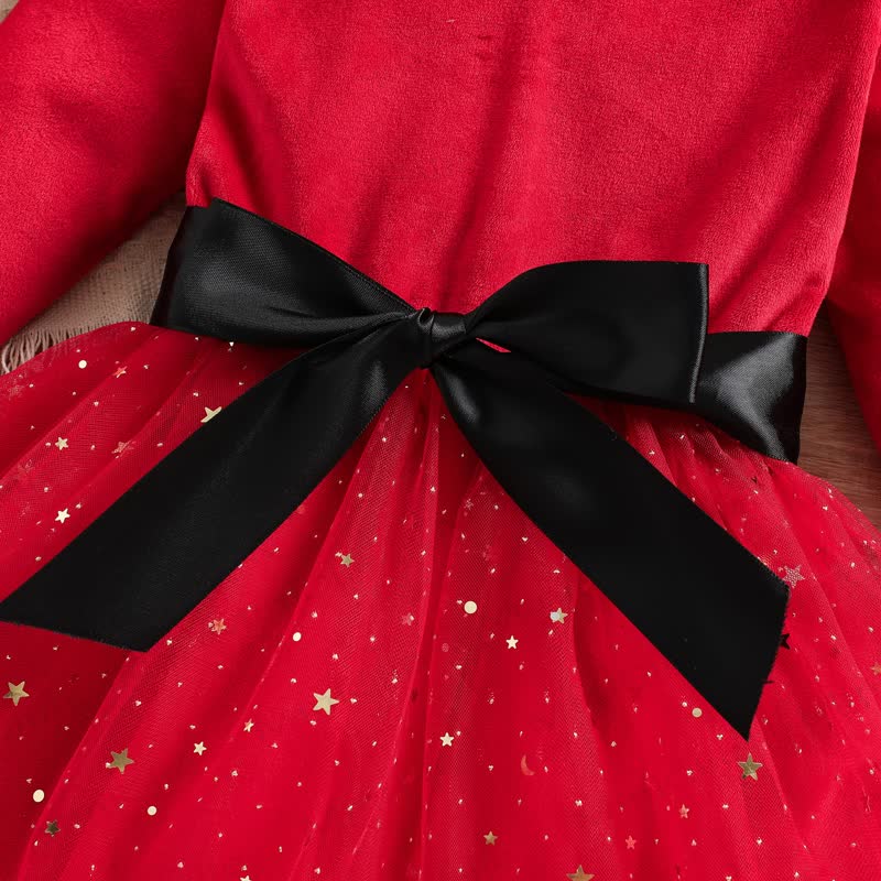 Toddler Girl Red Christmas Star Tulle Dress - image 6