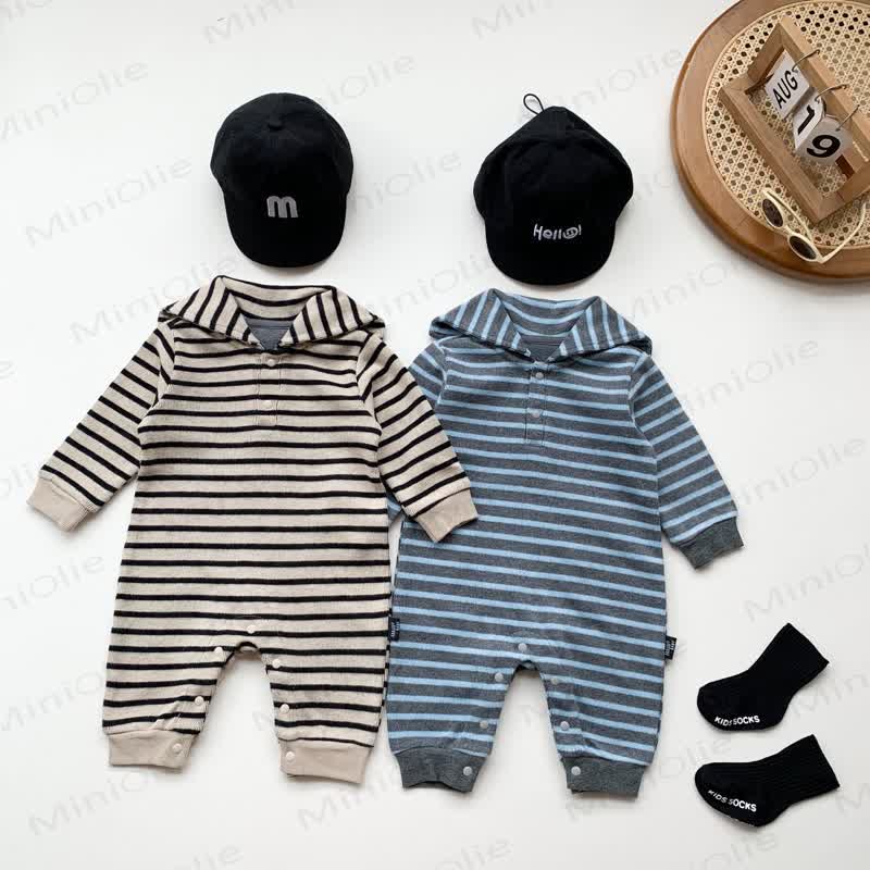 Baby Striped Long Sleeve Collar Romper - image 1