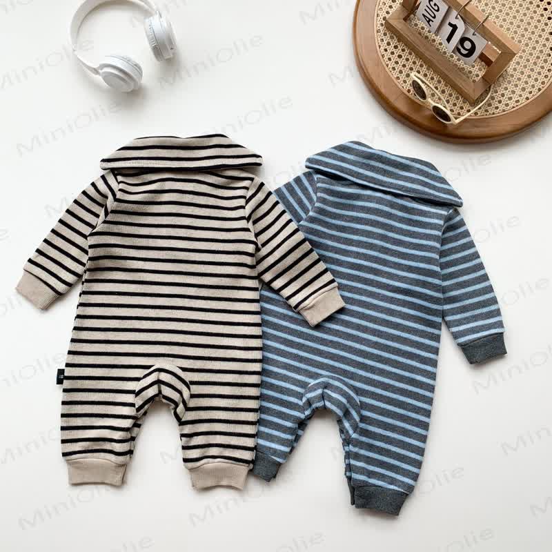 Baby Striped Long Sleeve Collar Romper - image 2