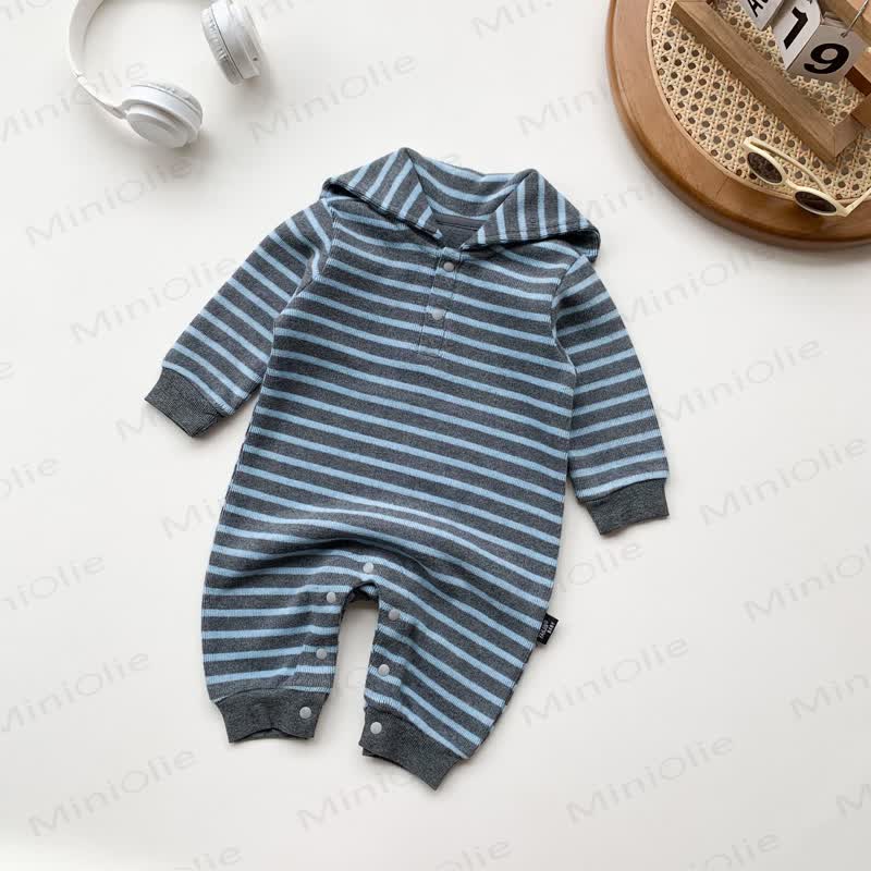 Baby Striped Long Sleeve Collar Romper - Blue - 2-3T - image 3