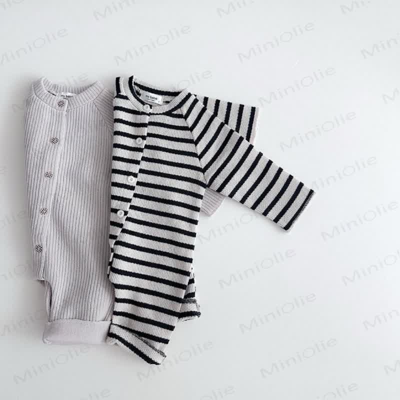 Baby Fleece Ribbed Button Front Romper - image 2