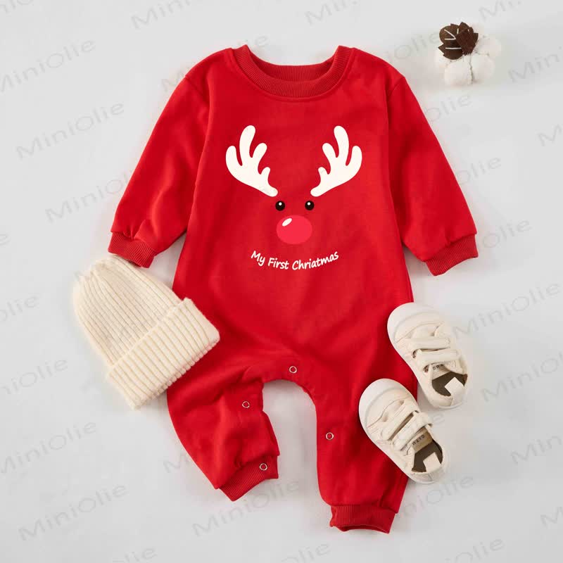 MY FIRST CHRISTMAS Baby Reindeer Red Romper - Red - 2-3T - image 1