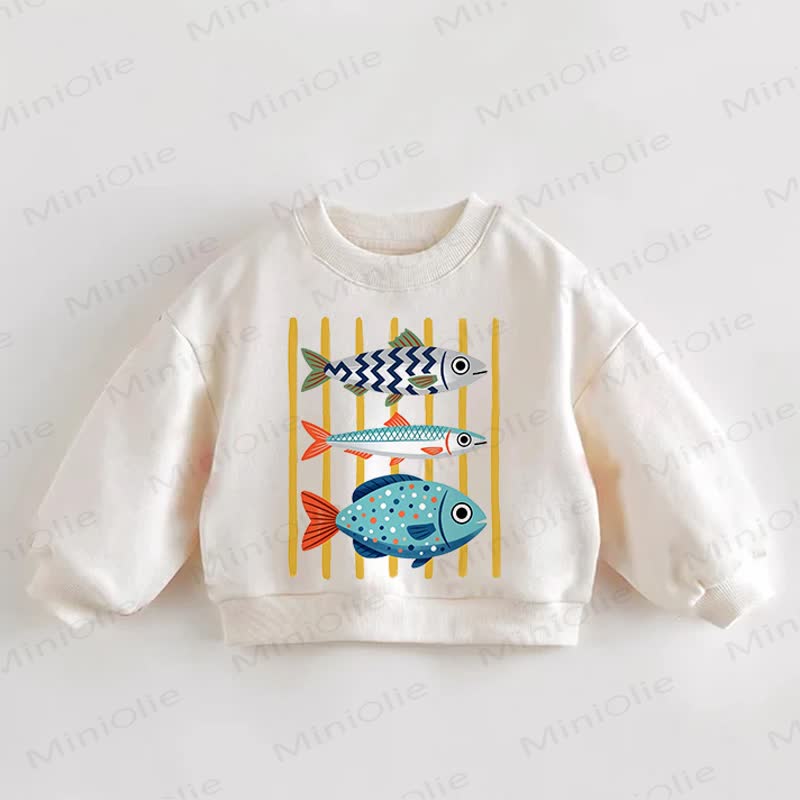 Baby Fish Striped Print Cream Sweatshirt - Cream - 3-5T - image 1