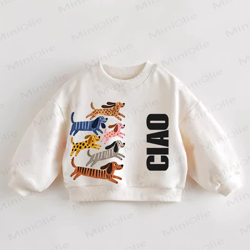 CIAO Baby Dog Print Cream Sweatshirt - Cream - 3-5T - image 1