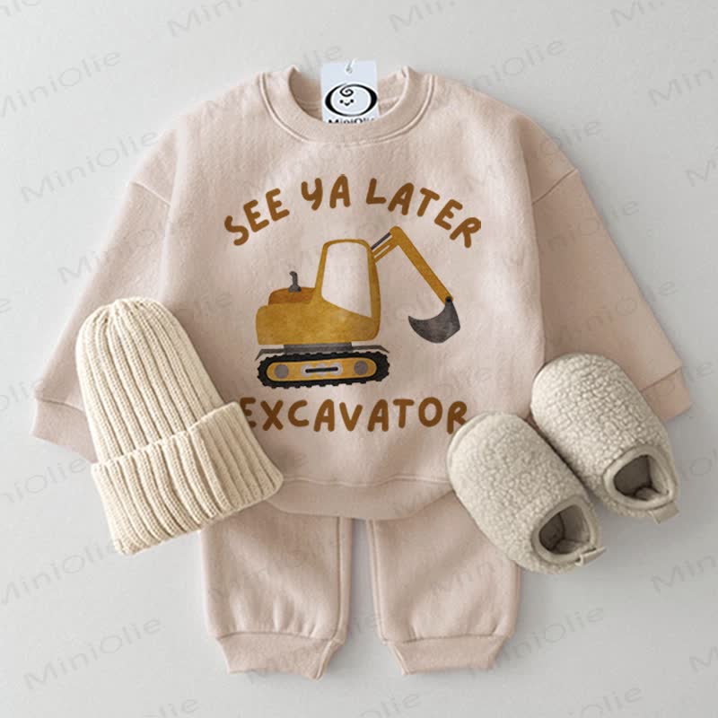 SEE YA LATER EXCAVATOR Baby Beige Sweatshirt 2-piece Set - Beige - 2-3T - image 1